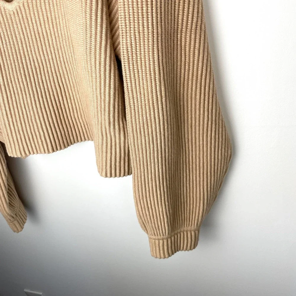 Lunya Cozy Cotton Silk Reversible Ribbed Pullover Sweater In Tranquil Tan XL New - Picture 8 of 16
